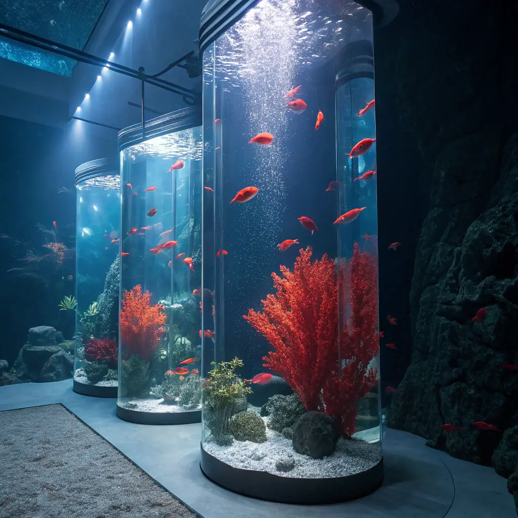 Aquarium lighting system enhancing the colors of freshwater stingrays and exotic fish while promoting plant growth.